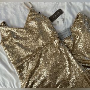 Jenny Yoo Size 10 Gold-Sequined Evening Dress New with Tags
